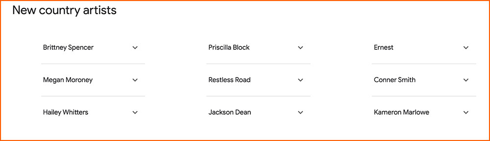 google new country artists